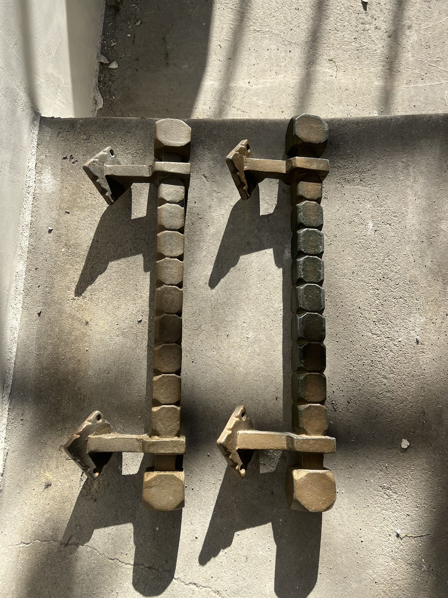 Pair Vintage Solid Brass Brutalist Door Handles Antique