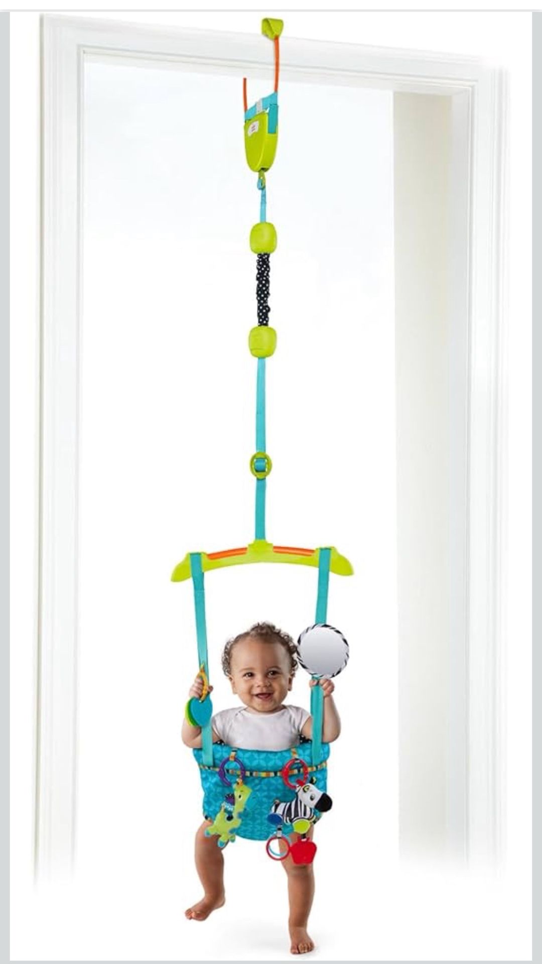 Bright Starts Bounce 'n Spring Deluxe Door Jumper for Baby with Adjustable Strap, 6 Months and Up, Max Weight 26 lbs