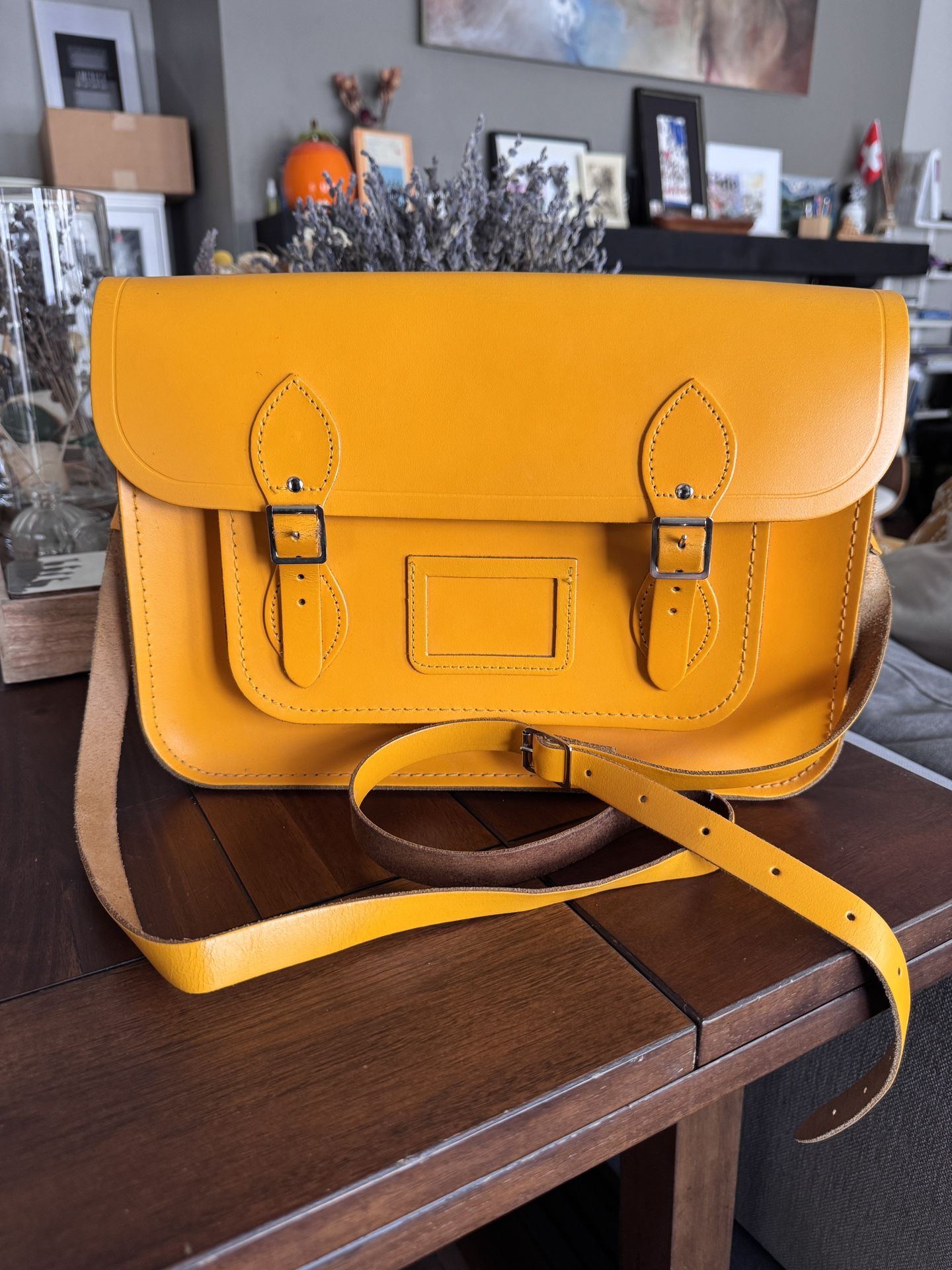 CAMBRIDGE SATCHEL CO. MUSTARD MATTE YELLOW LEATHER WOMENS LEATHER SATCHEL BAG