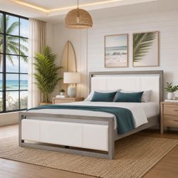 Queen Size Christopher Knight Aurora Classic Boucle Upholstered Platform Bed Frame. Ivory