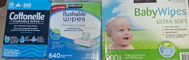 3 boxes of baby wipes 560ct 640ct 900ct flushable