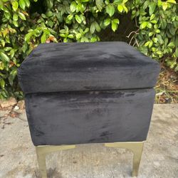 Black Velvet Modern Upholstered Ottoman or Stool with Gold Metal Base 