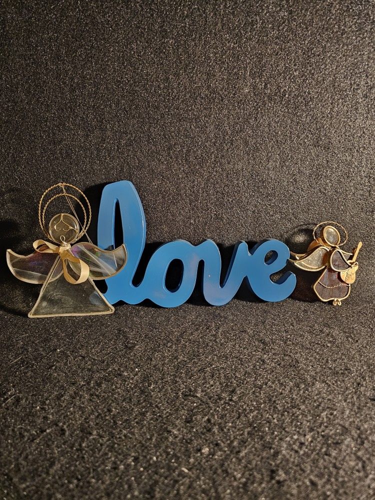 Lot Of 3 Vintage 1(contact info removed)'s Decorative stain Glass Angels (2) & "Love" Wall Decor