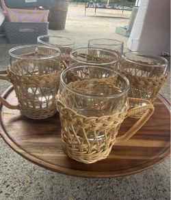 Set of 6 vintage Libbey rattan glass