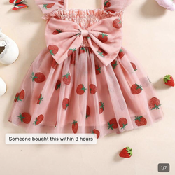 Strawberry tulle dress rufgle sleeve 2-3T
