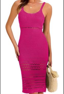 Brandnew (Large) Womens Crochet Swim Cover Up Summer Bathing Suit Hollow out Sleeveless Swimwear Coverups Beach Dress Sundresses