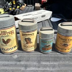 vintage canister set tin with logos 