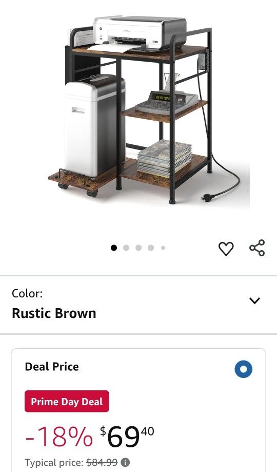 Home Printer Stand with Charging Station, 24x18 Inches Stands for Large Printer, Printer Shredder Stand with Storage for Home Office, Table for Fax Ma