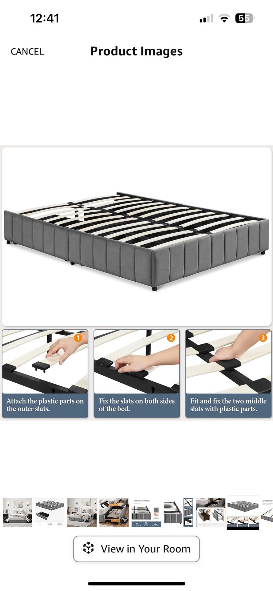 Metal bed frame with rolling storage