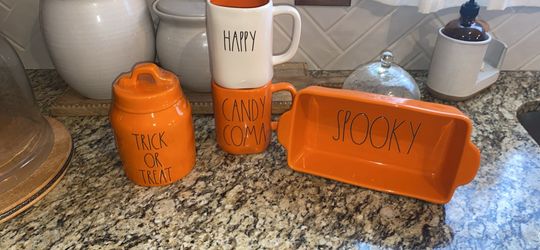 Rae dunn halloween canister and mugs