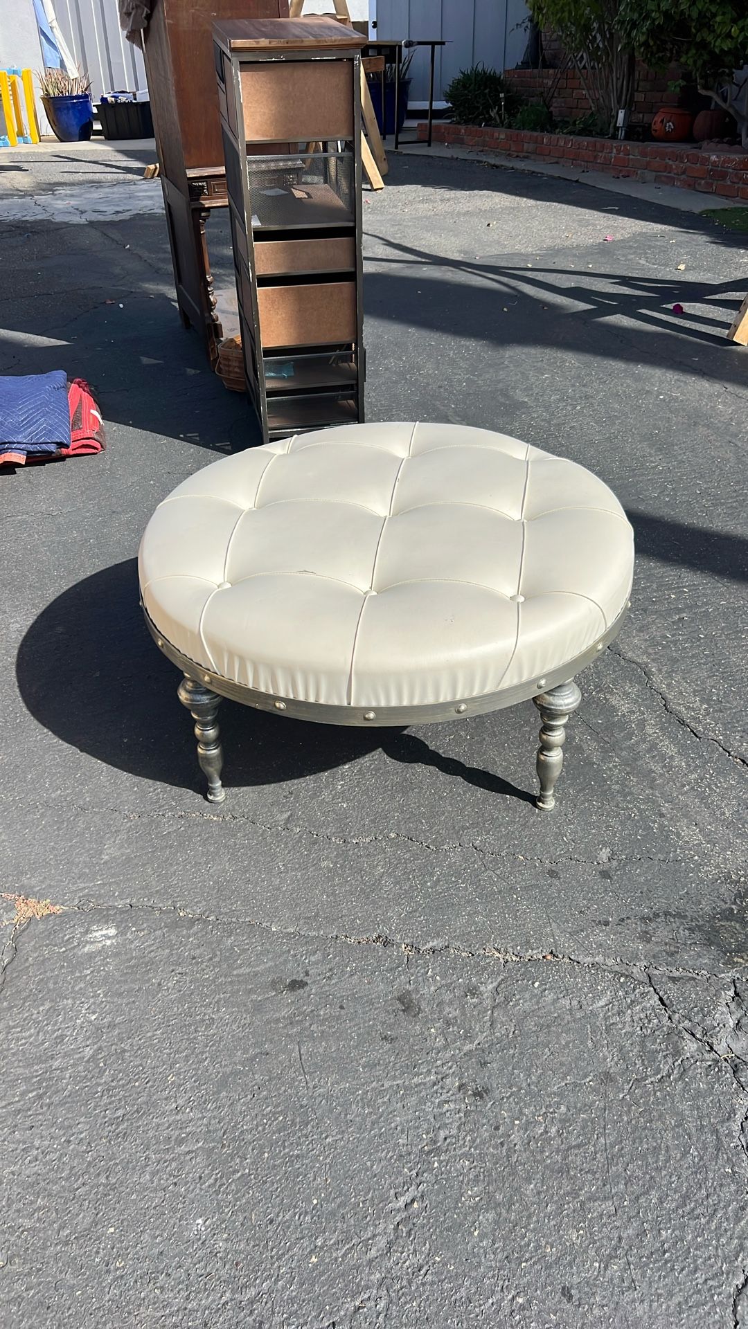 Circle Round Leather Ottoman