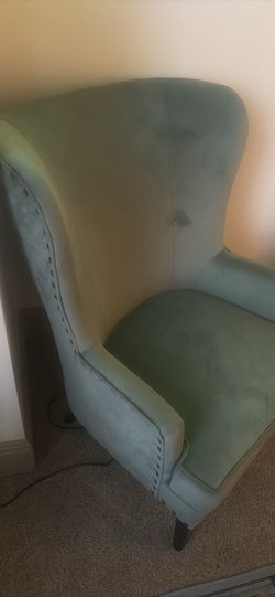 Velvet Wingback Armchair with Nailhead Trim