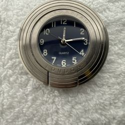 Tateossian London Stainless Steel Quartz Desk / Travel Clock w/ Stand & Box