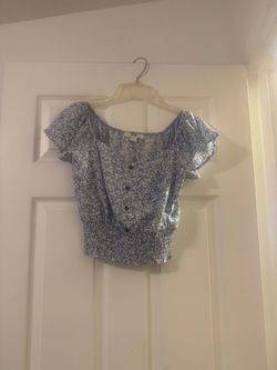 Blue Floral Smocked Crop Top