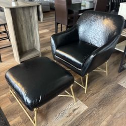 New Black Extra Sturdy Accent Lounge Club Office Chair with Ottoman 