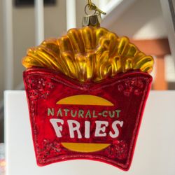 Natural-Cut French Fries Glass Christmas Ornament Glitter Food Decor 4”