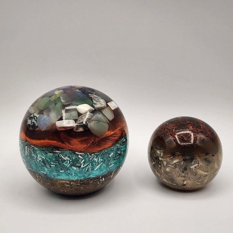 Handmade Orgonite Sphere Set,Large and Small, Rose Quartz Amethyst Jasper, Energy Healing Chakra EMF Protection, Crystal Reiki Altar Decor