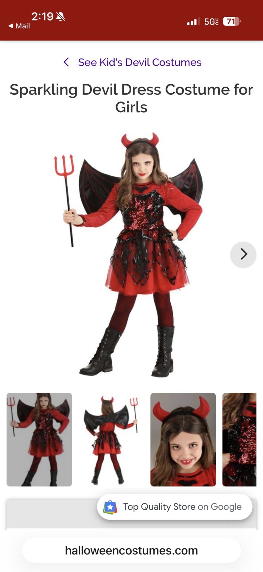 Girls Sparkling Devil Dress Costume - Like New