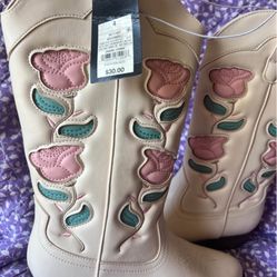 Kids' Emberly Embroidered Western Boots - art class™ Ivory  4 Mid Calf, Floral Pattern, Zipper