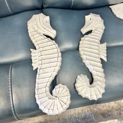 New Pair Of Carved Seahorses 