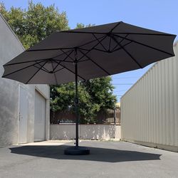 (Brand New) $115 Large 15FT Double Sided Outdoor Umbrella w/ 65 LBS Plastic Weight Base (Red/Gray) 