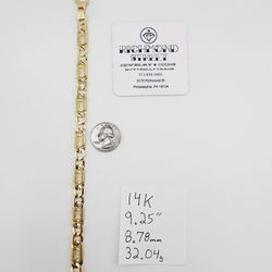 14k gold razor blade link bracelet