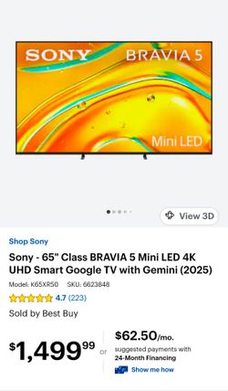 New Sony BRAVIA 5 65" Mini LED 4K Smart TV