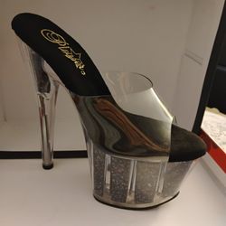 Stripper Heels 7 inch Stiletto , Black Confetti Glitter Heel Size 6