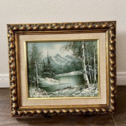 Framed oil on canvas Landscape Painting with Gold Frame