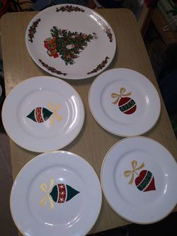 Houseware fine china set of 5 glass plates christmas decorative