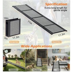 Dog Ramp 71" Extra Long Folding Pet Stair Ramp with Non-Slip Surface for Medium & Large Dogs Up to 250LBS,