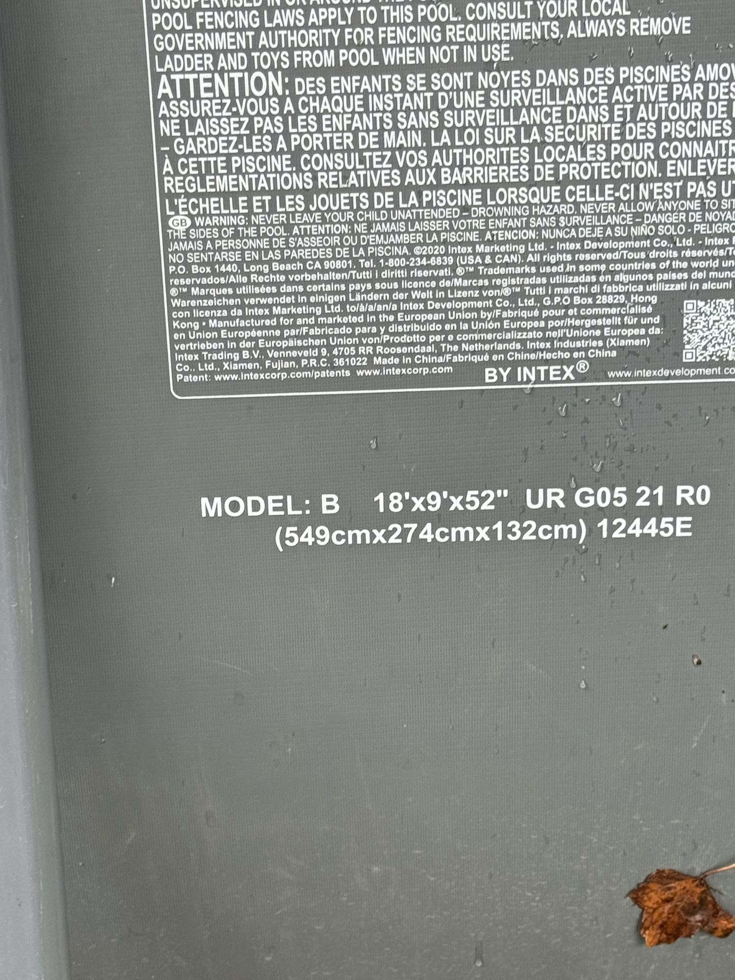 Above Rectangle Ground Pool 18ft By9feet.