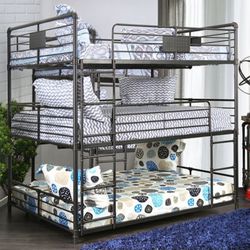 Brand New Black Metal Full Size Triple Bunk Bed 