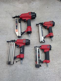 Husky Pneumatic Nailer Set - Finish, Brad, Micro Pinner, and stapler.