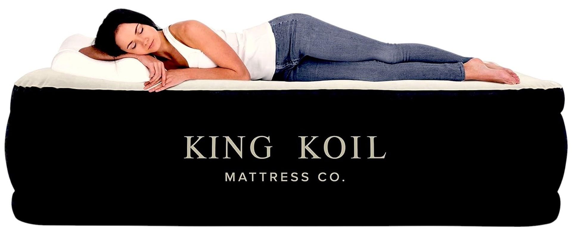 King Koil Luxury Full Size Plush Pillow Top Air Mattress With Built-In High-Speed Pump For Home, Camping & Guests 20" Inflatable Double High Blow Up A