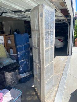 Vintage shabby chic, 3-panel, wood and glass room divider