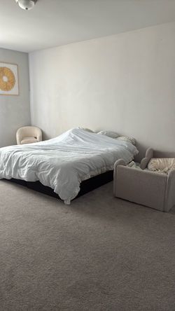 King size bed mattress, and boxspring toddler, bed mattress and frame, dresser, nightstand, and tall boy