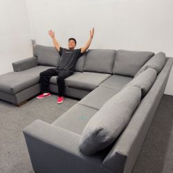 Custom Sleek Slate Gray Sectional Couch - Candl Design Sofa - 2.8k Retail - Amazing condition