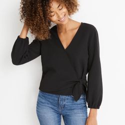 Madewell Texture and Thread Crepe Black Long Sleeve Top Size XS