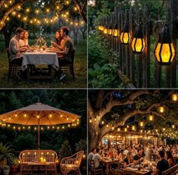 Outdoor String Lights with Flame Effect Bulbs (43 Feet) - Solar Powered
