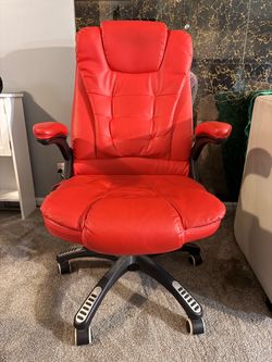 Red office chair 5 wheels rolling base
