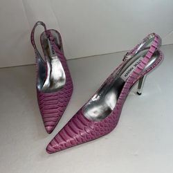 Steve Madden Slingback Snake Embossed Leather Hot Pink Size 7.5 B