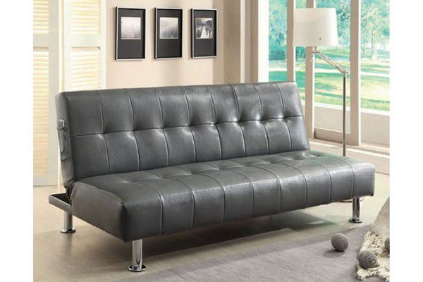 Brand New Grey Leather Futon Sofa Sleeper