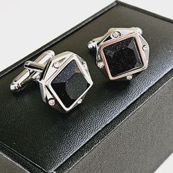 Sparkling Black & Silver Toned Men's Cufflinks Fashionable Jewelry Accessories