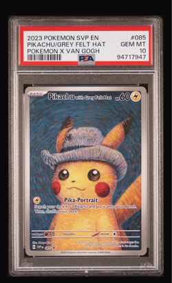 Pokémon x Van Gogh Pikachu Grey Felt Hat PSA 10