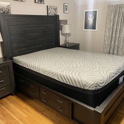 Queen Sized Wooden Bed Frame With Storage, Mattress Optional 