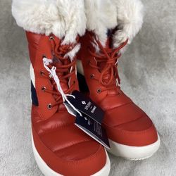 New Sperry Winter Snow Boots Techwave Red White Blue Women's Size 9 Faux Fur