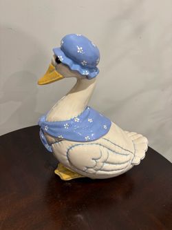 Vintage 1980s Ceramic Mother Goose Cookie Jar - Blue Bonnet & Shawl
