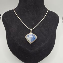 925 Sterling Silver Snake Chain & Pendant 18" 21g Blue Stone