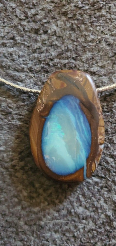 14k White Gold And Large Boulder Opal Pendant